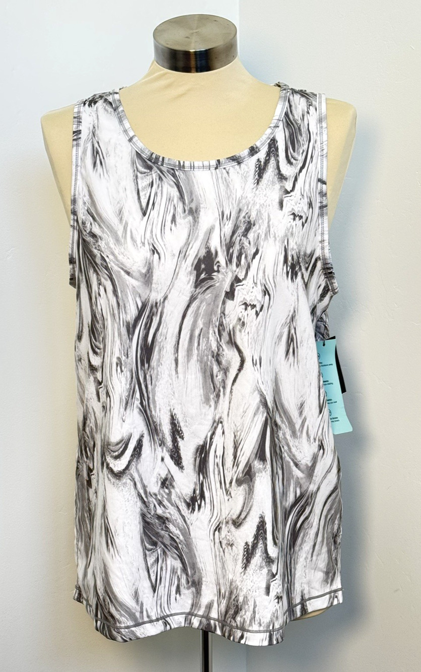 NWT Ideology Womens Medium White Marble-Print Scoop Neck Tank